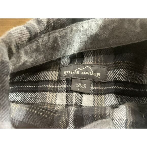 Eddie Bauer Mens Flannel Button Down Plaid Long Sleeve Shirt Gray Size Large - Picture 3 of 6